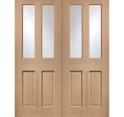 Malton Internal Oak Rebated Door Pair with Clear Bevelled Glass-1981 x 1524 x 40mm (60")