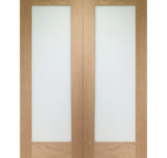 Suffolk Internal Oak Rebated Door Pair with Clear Etched Glass-1981 x 1524 x 40mm (60")